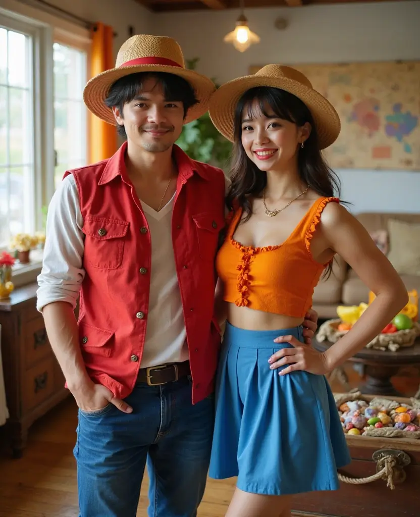 23 At-Home Couples Halloween Costume Ideas for a Cozy Night - 7. Luffy and Nami