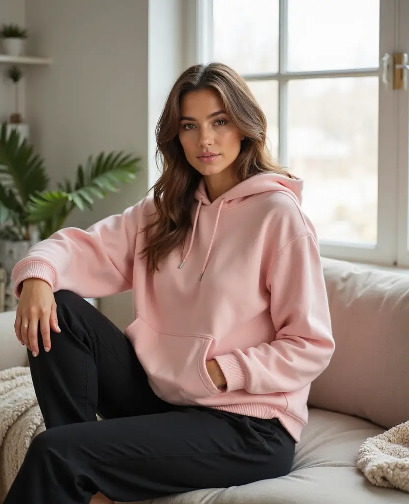 23 Black Outfit Ideas That Are Always in Style - 21. Black Sweatpants with a Pink Hoodie