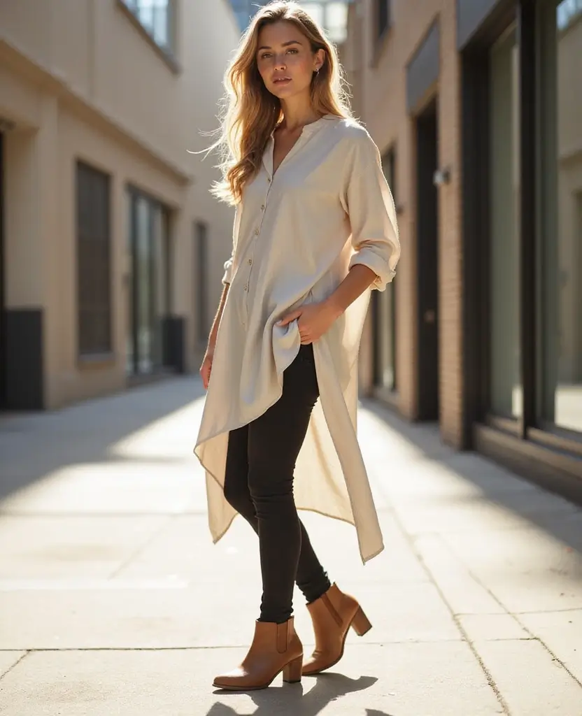23 Church Outfit Ideas for Modest Elegance - 9. Stylish Tunic with Leggings