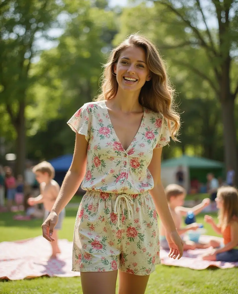 23 Dress Code Outfits for Every Event: Embracing Hippie Style - 20. Playful Romper for a Family Outing