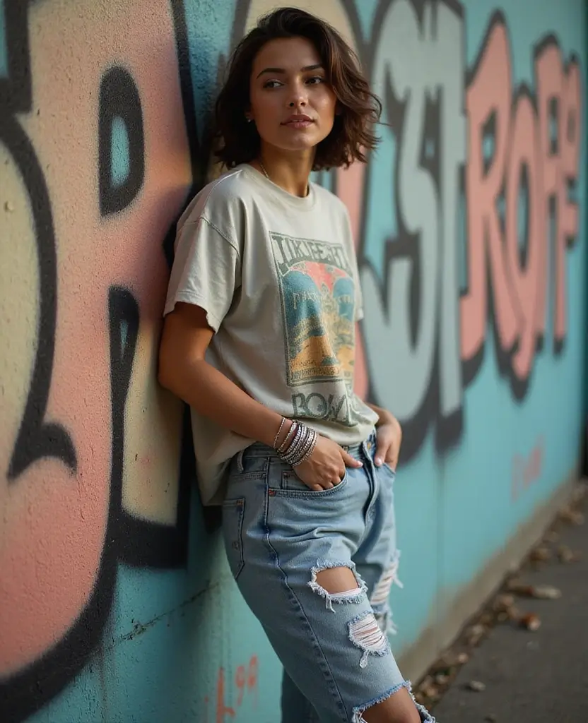23 Emo Outfit Ideas for Expressive Style - 1. Oversized Band Tee with Ripped Jeans