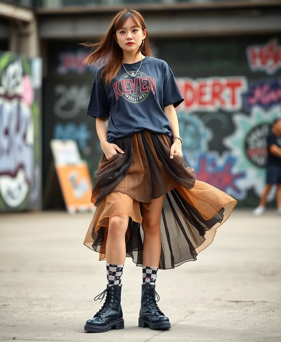 23 Emo Outfit Ideas for Expressive Style - 11. Layered Skirts with Band Tees