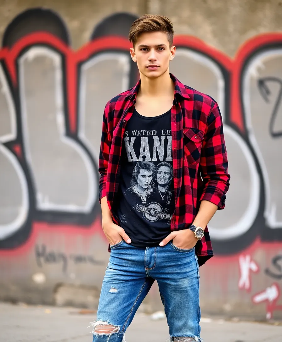 23 Emo Outfit Ideas for Expressive Style - 13. Flannel Shirt with Band Tank