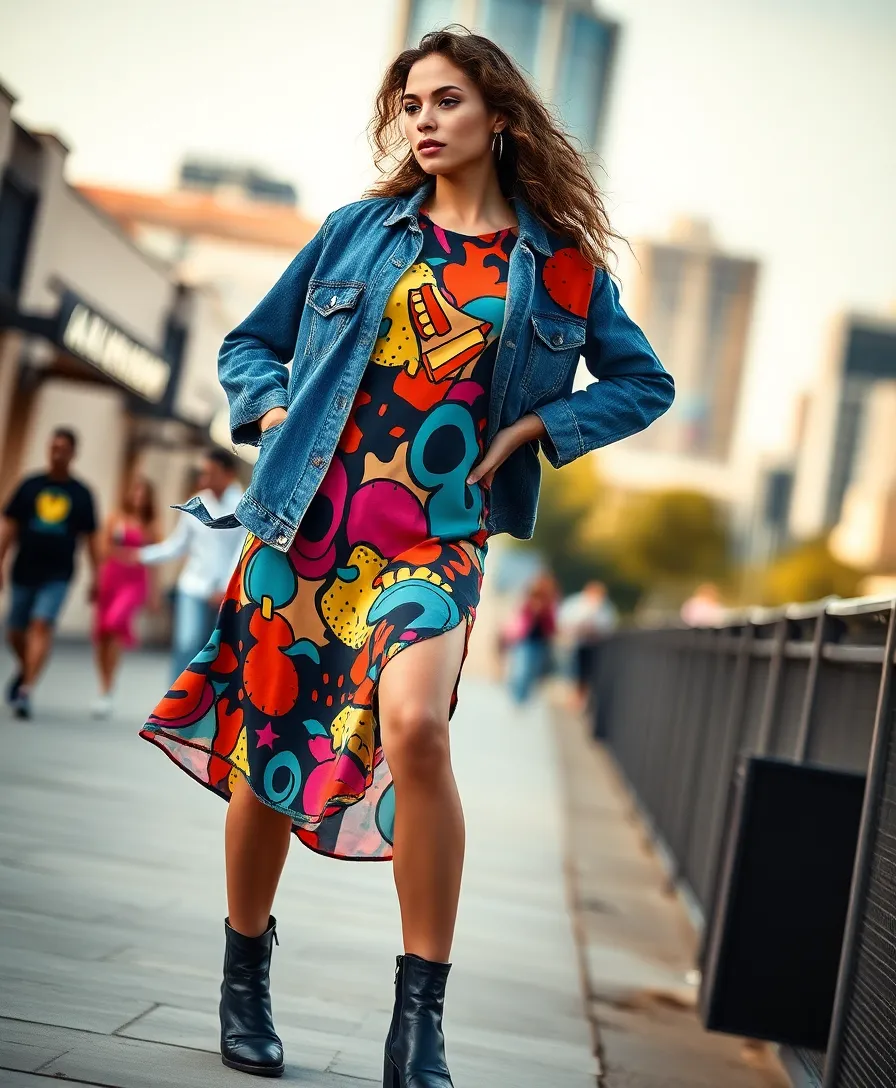 23 Emo Outfit Ideas for Expressive Style - 15. Denim Jacket with Graphic Dress