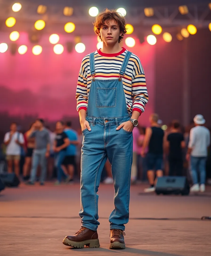 23 Emo Outfit Ideas for Expressive Style - 7. Striped Long-Sleeve Tee with Denim Overalls