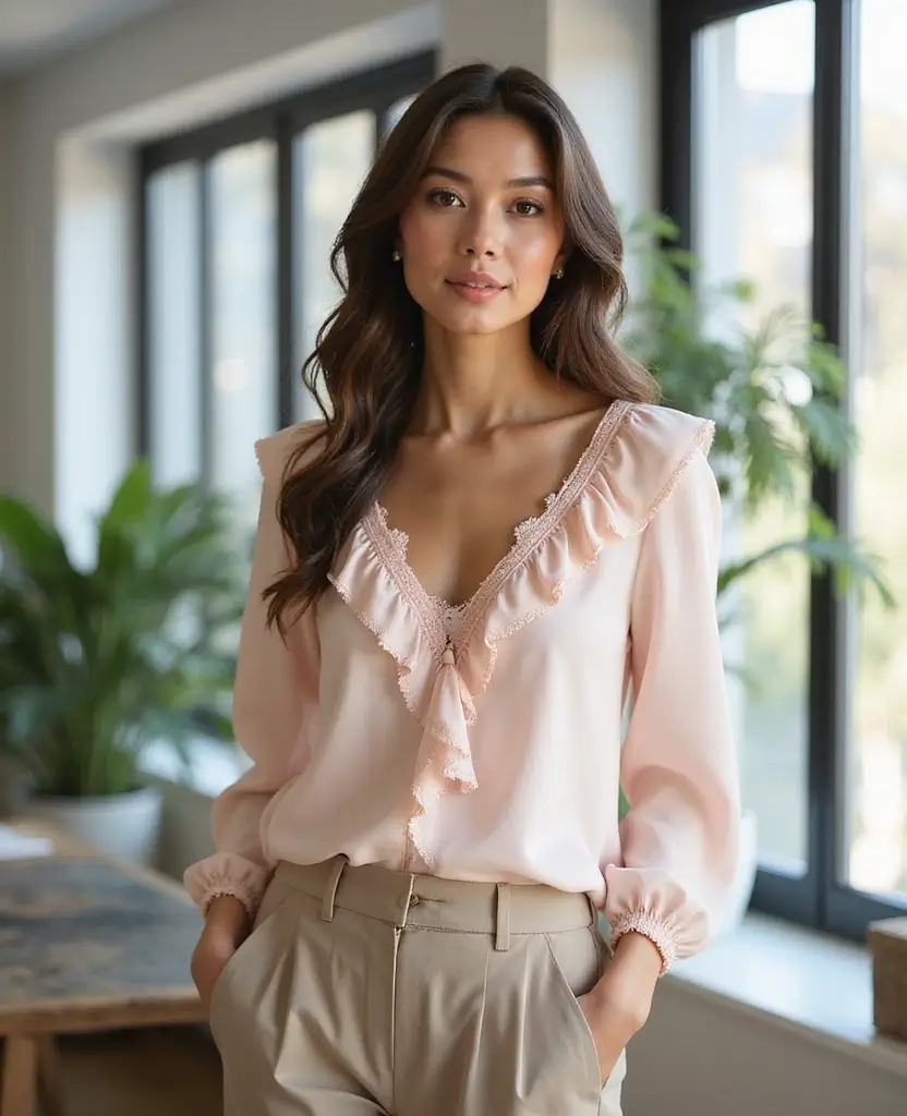 23 Midsize Outfit Ideas That Flatter Every Body Shape - 11. Blouses with Ruffles: Flirty and Functional