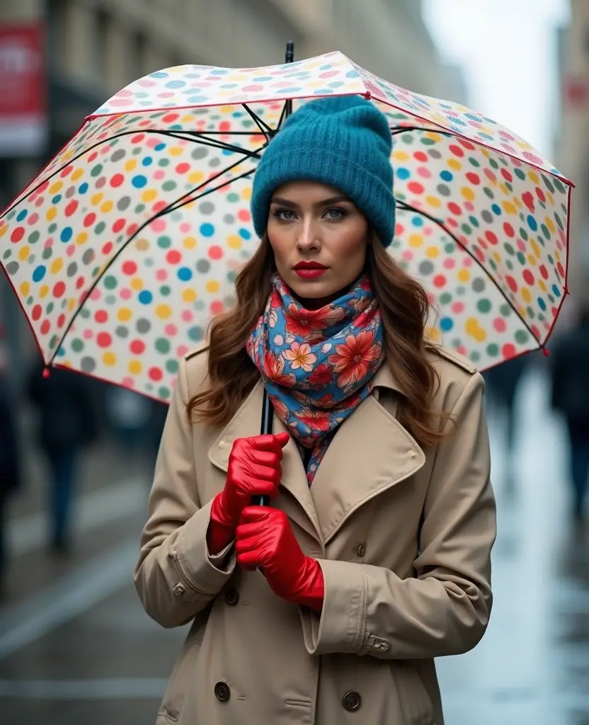 23 Rainy Day Outfit Ideas That Are Actually Practical - 22. Brightly Colored Accessories