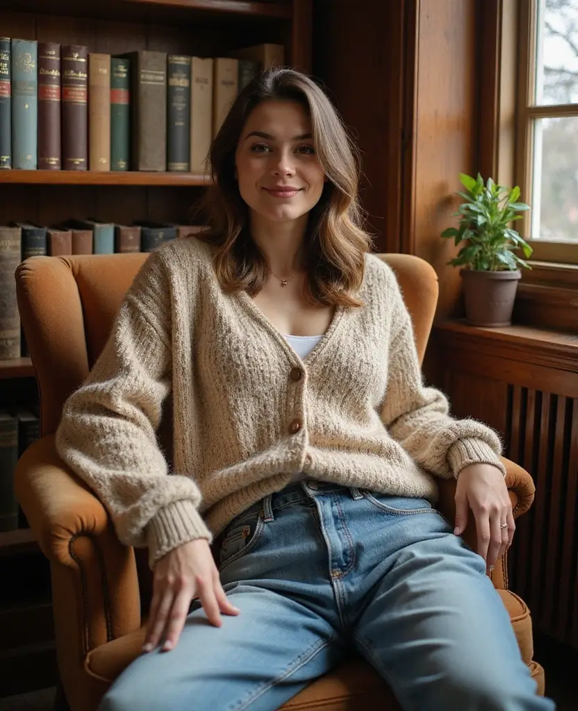 23 School Casual Outfit Ideas for Effortless Cool - 11. Baggy Cardigan & Vintage Jeans