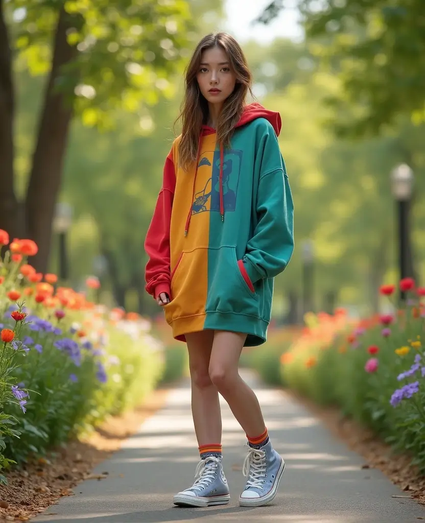 23 School Casual Outfit Ideas for Effortless Cool - 17. Baggy Hoodie Dress & Sneakers