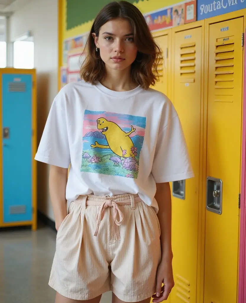 23 School Casual Outfit Ideas for Effortless Cool - 19. Baggy T-shirt & Pleated Skirt