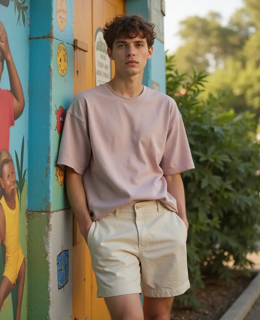23 School Casual Outfit Ideas for Effortless Cool - 21. Baggy Crew Tee & Tailored Shorts