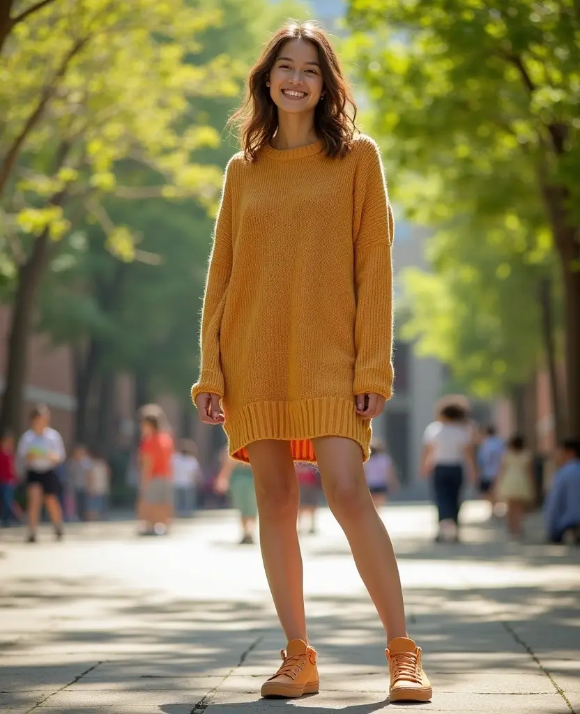 23 School Casual Outfit Ideas for Effortless Cool - 22. Baggy Knit Dress & Slip-On Sneakers