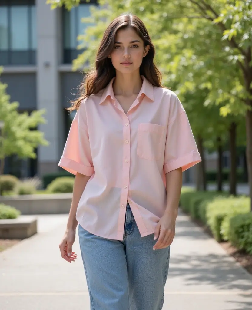 23 School Casual Outfit Ideas for Effortless Cool - 23. Baggy Shirt & Straight-Leg Jeans