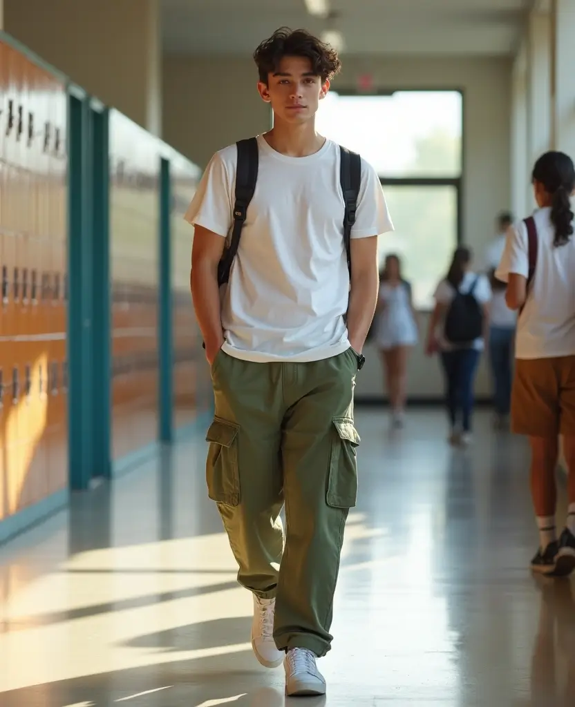 23 School Casual Outfit Ideas for Effortless Cool - 5. Baggy Cargo Pants & Simple Tee