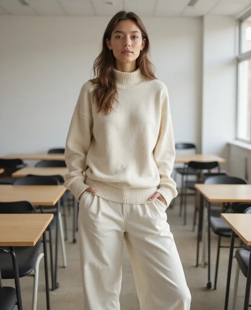 23 School Casual Outfit Ideas for Effortless Cool - 7. Baggy Turtleneck & Wide-Leg Pants