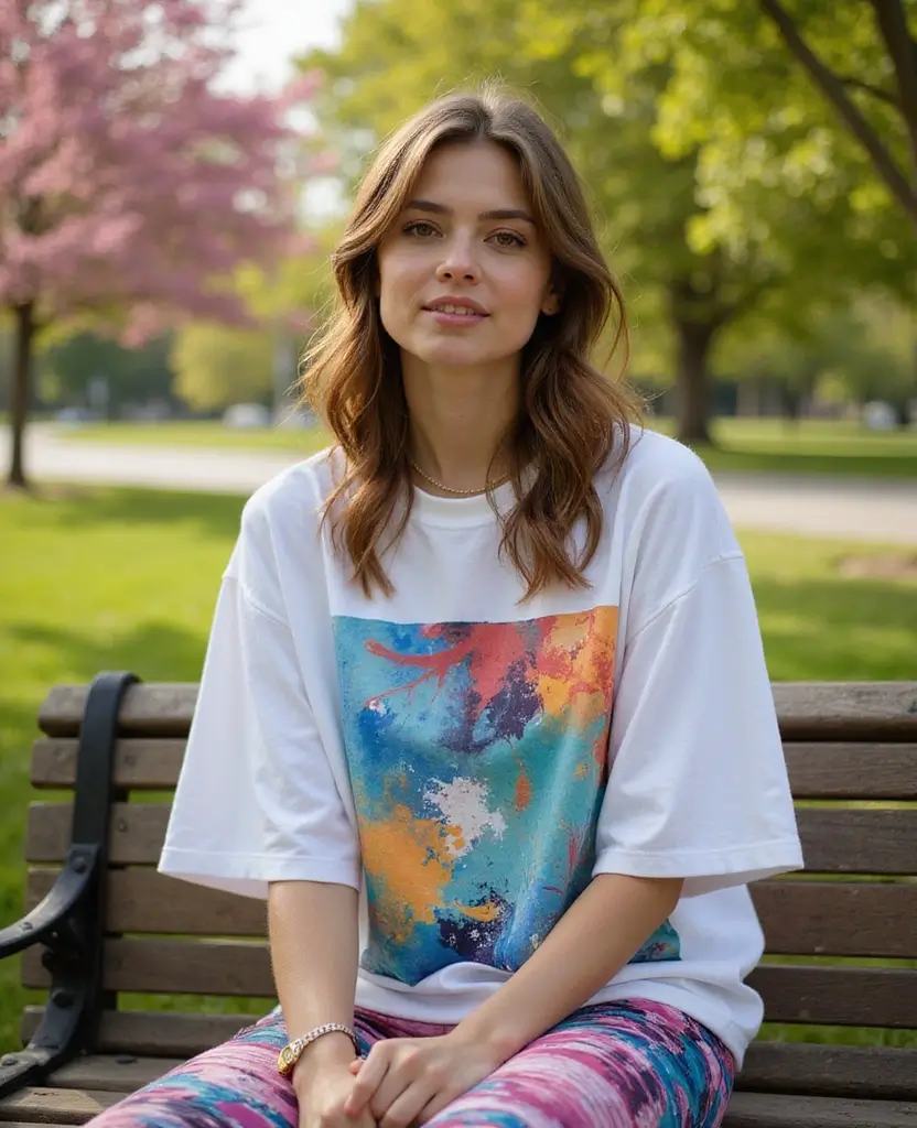 23 School Spring Outfit Ideas to Brighten Your Day - 10. Printed Leggings with Oversized Tee
