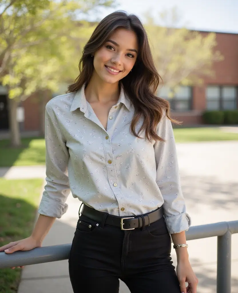 23 School Spring Outfit Ideas to Brighten Your Day - 12. Casual Chic with Leggings and Button-Up Shirt