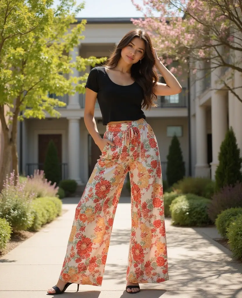 23 School Spring Outfit Ideas to Brighten Your Day - 13. Bright and Breezy with Wide-Legged Trousers