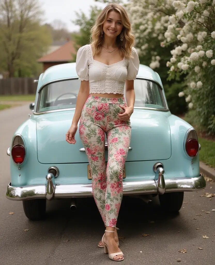 23 School Spring Outfit Ideas to Brighten Your Day - 19. Vintage-Inspired Leggings Outfit