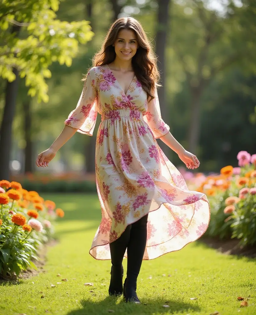 23 School Spring Outfit Ideas to Brighten Your Day - 8. Flowy Maxi Dress Over Leggings