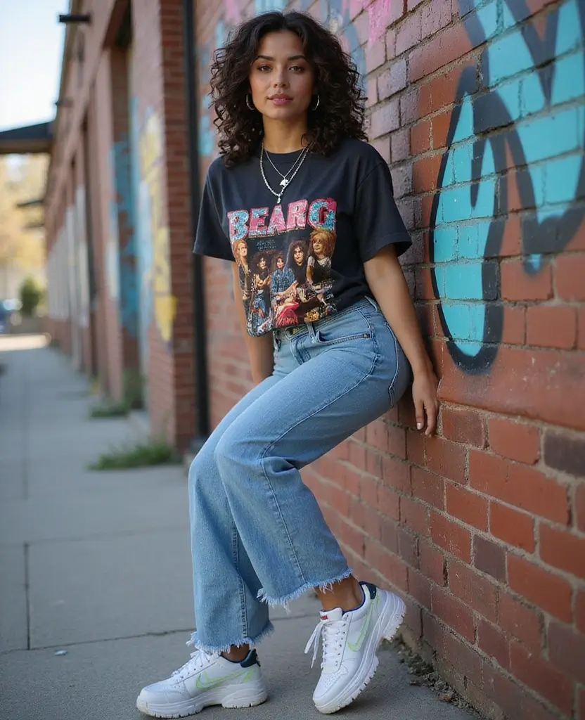 23 Streetwear Outfit Ideas for Urban Edge - 1. Vintage Band Tees with Baggy Jeans