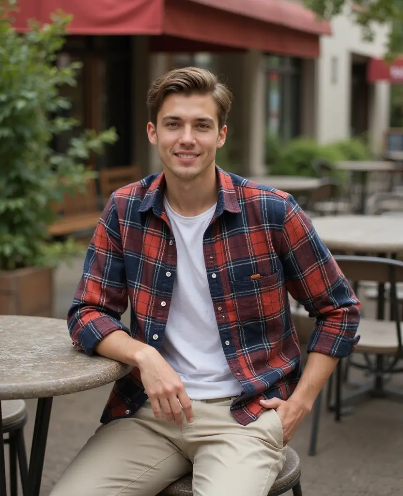 23 Streetwear Outfit Ideas for Urban Edge - 13. Plaid Overshirt with Chinos