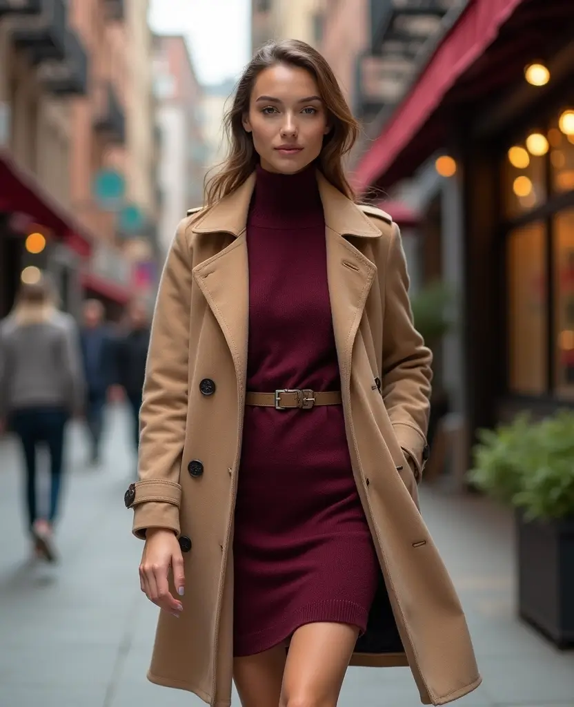 23 Streetwear Outfit Ideas for Urban Edge - 15. Trench Coat with a Sweater Dress