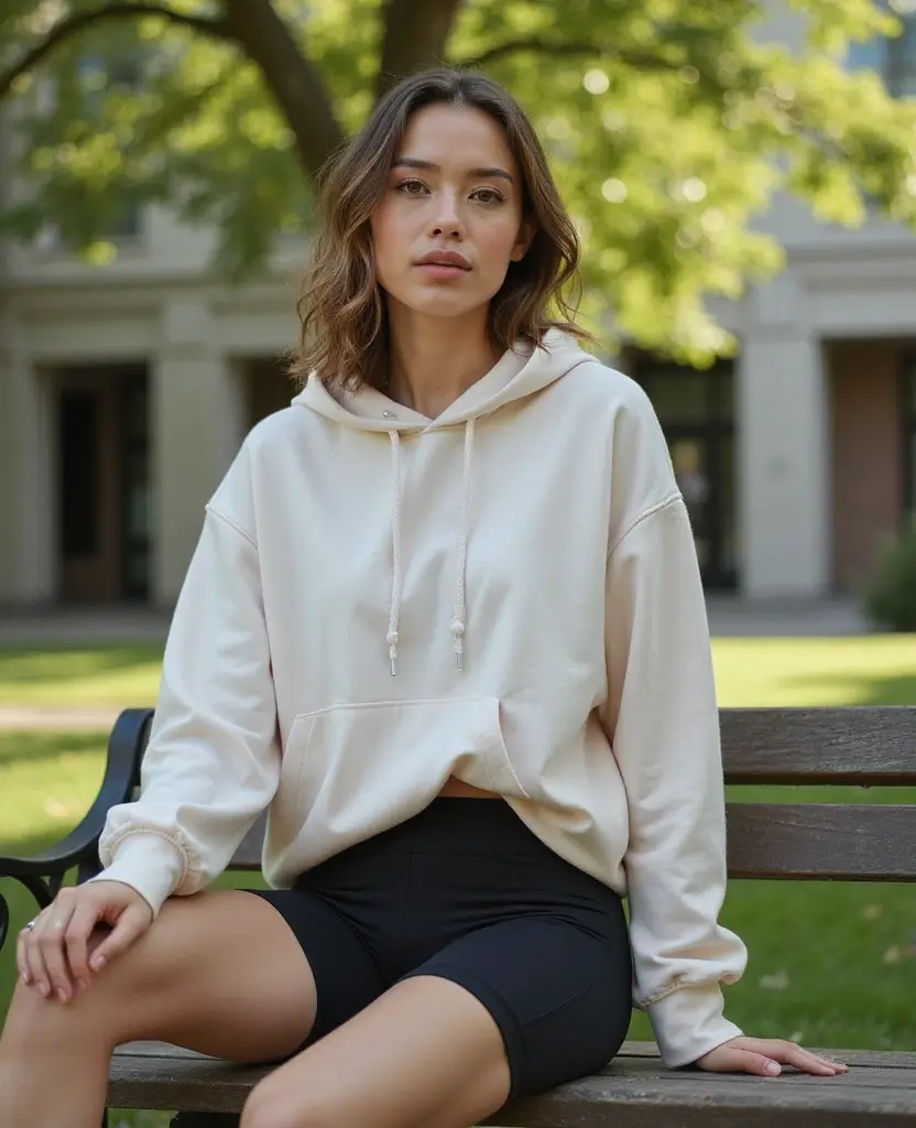 23 Streetwear Outfit Ideas for Urban Edge - 2. Oversized Hoodie and Cycling Shorts