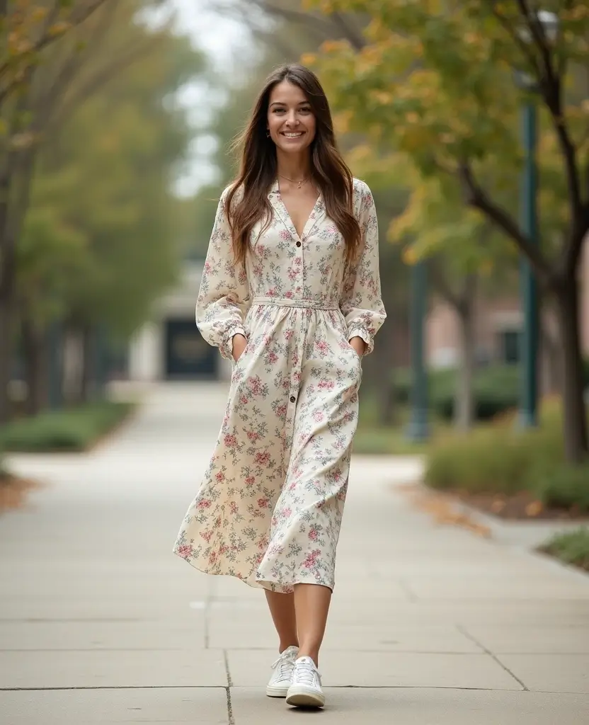 23 Streetwear Outfit Ideas for Urban Edge - 20. Long Sleeve Dress with Sneakers