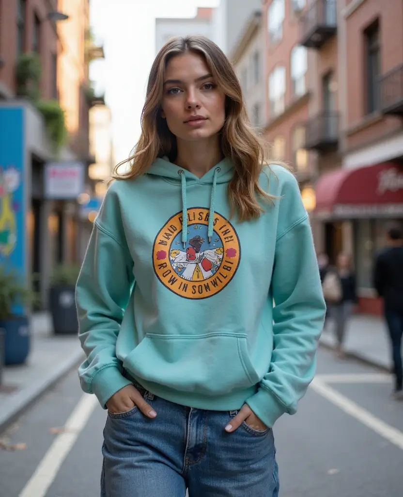 23 Streetwear Outfit Ideas for Urban Edge - 8. Graphic Hoodie with Mom Jeans