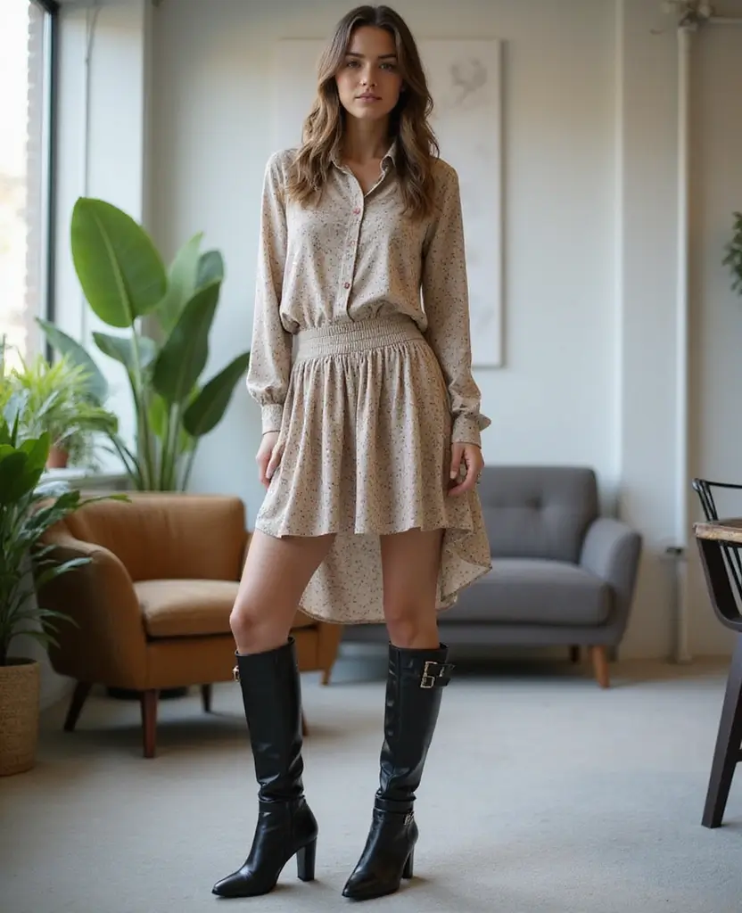 23 Sustainable Interview Outfit Ideas Featuring Eco-Friendly Boots for Fall and Winter - 14. Statement Boots with a Simple A-Line Skirt
