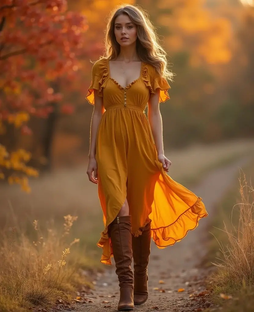 23 Sustainable Interview Outfit Ideas Featuring Eco-Friendly Boots for Fall and Winter - 2. Rustic Brown Knee-High Boots with a Midi Dress