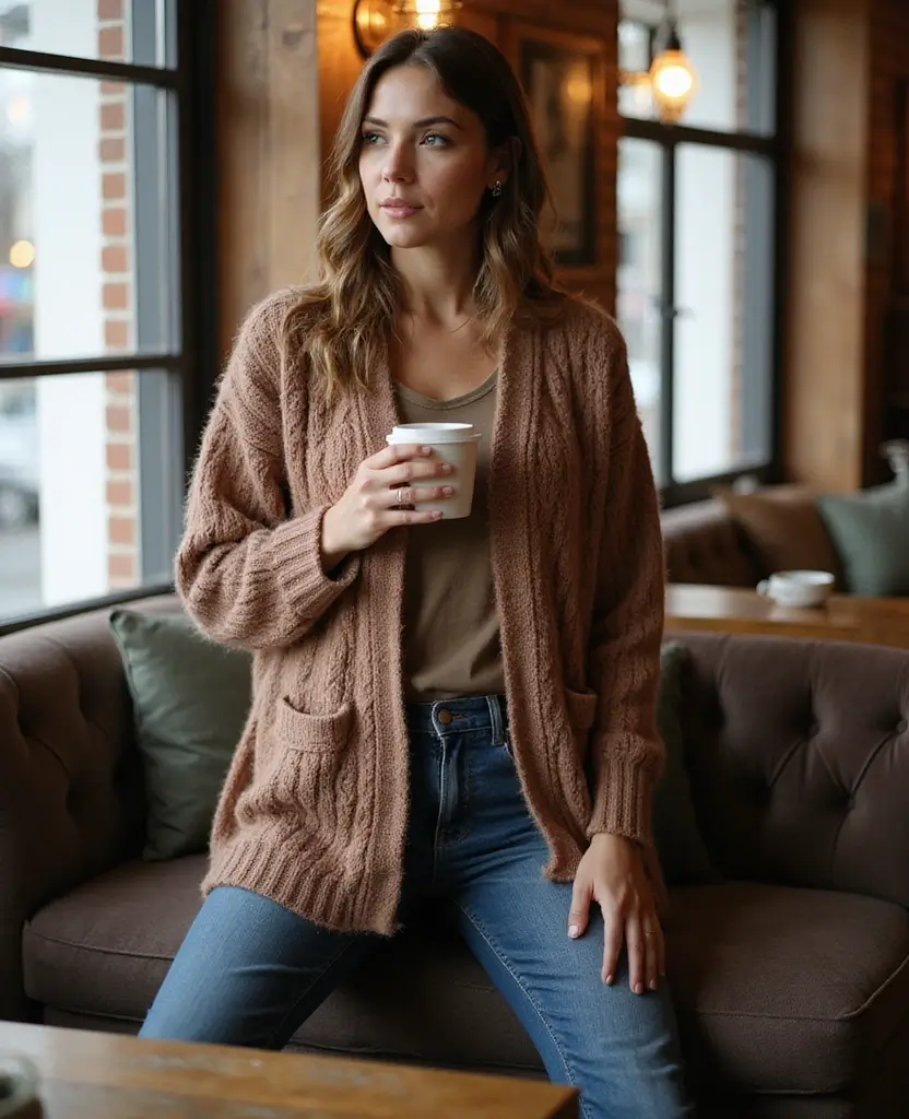 23 Ways to Rock a Dress with Jeans for Effortless Style - 18. Cardigan Dress with Jeans