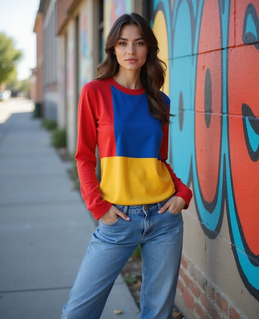 23 Ways to Rock a Dress with Jeans for Effortless Style - 21. Color-Blocked Dress with Fly Jeans