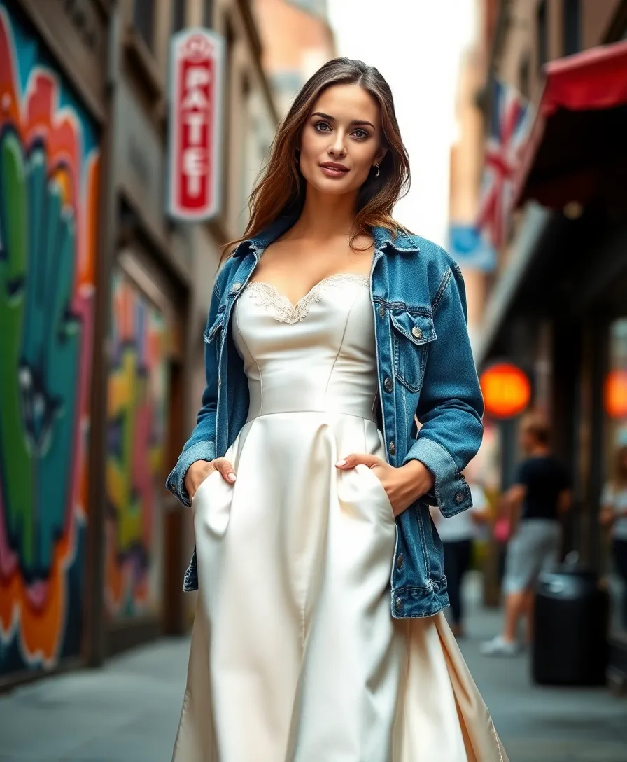 23 Ways to Rock the Dress Over Pants Trend - 10. Elegant Satin Dress with Denim