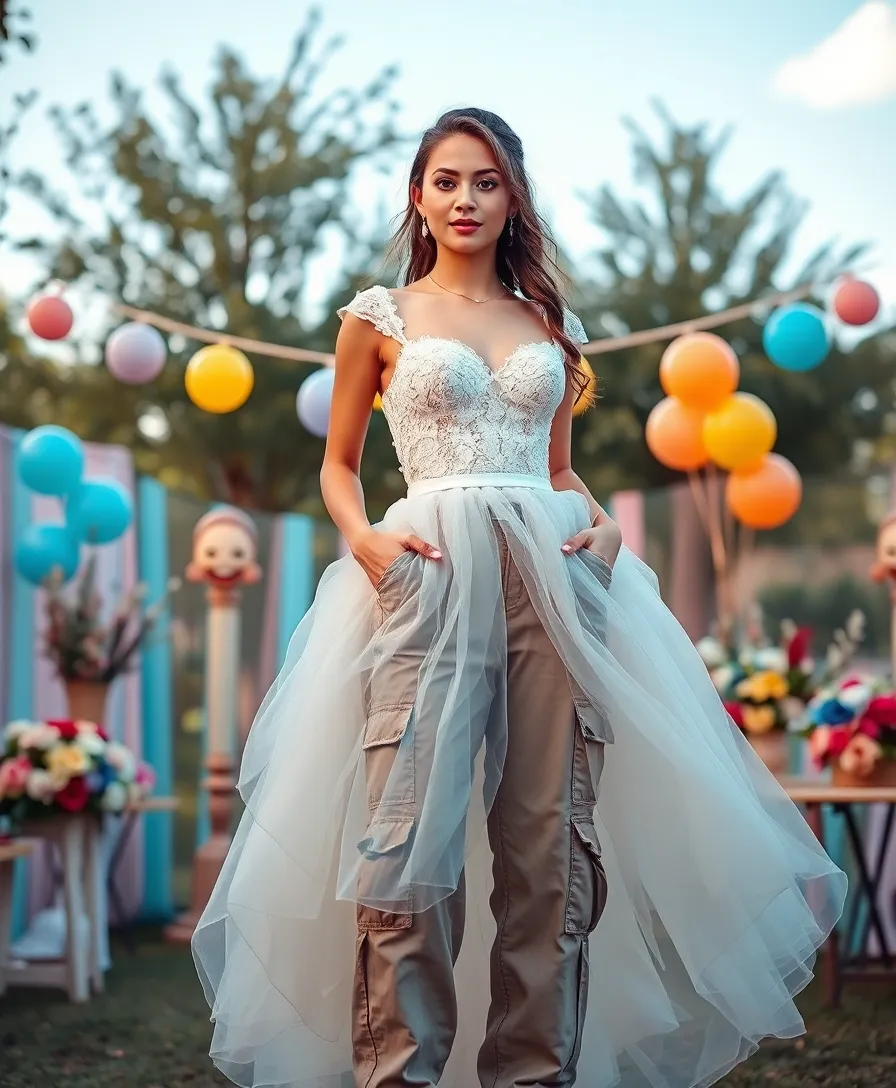 23 Ways to Rock the Dress Over Pants Trend - 11. Princess Dress with Cargo Pants