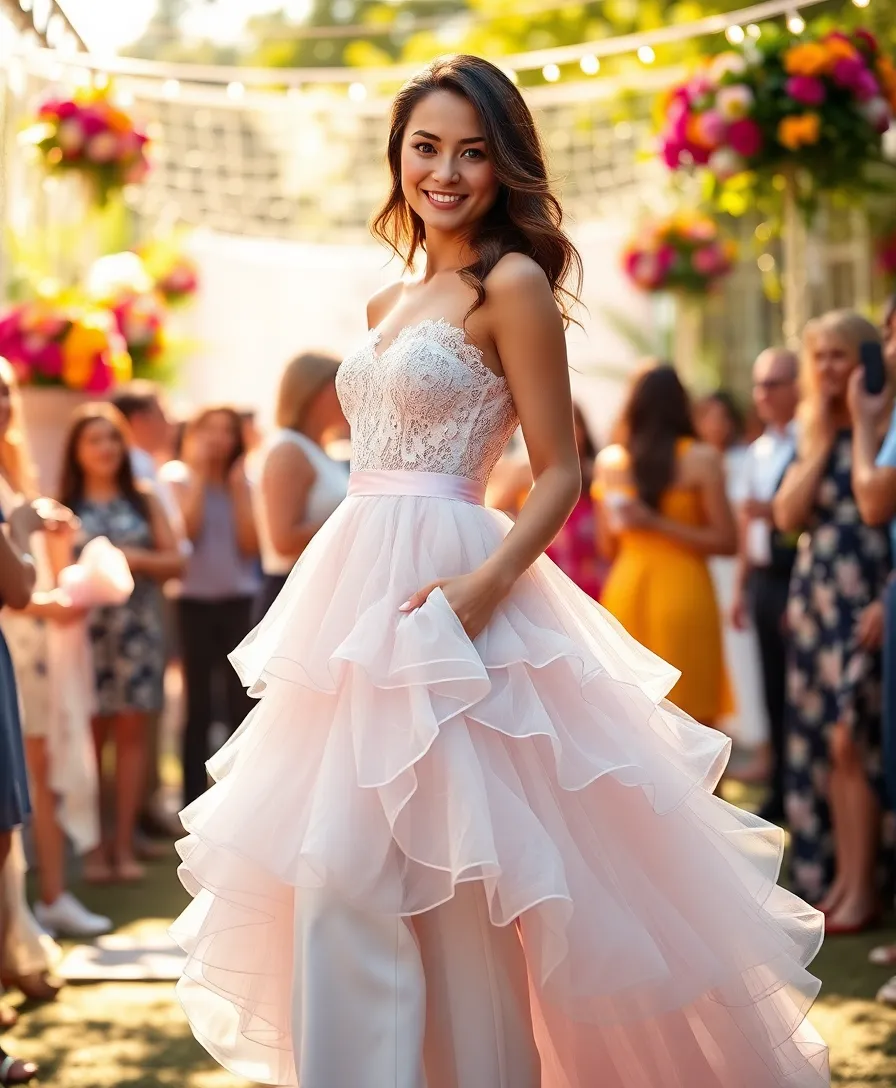 23 Ways to Rock the Dress Over Pants Trend - 18. Ball Gown with Casual Pants