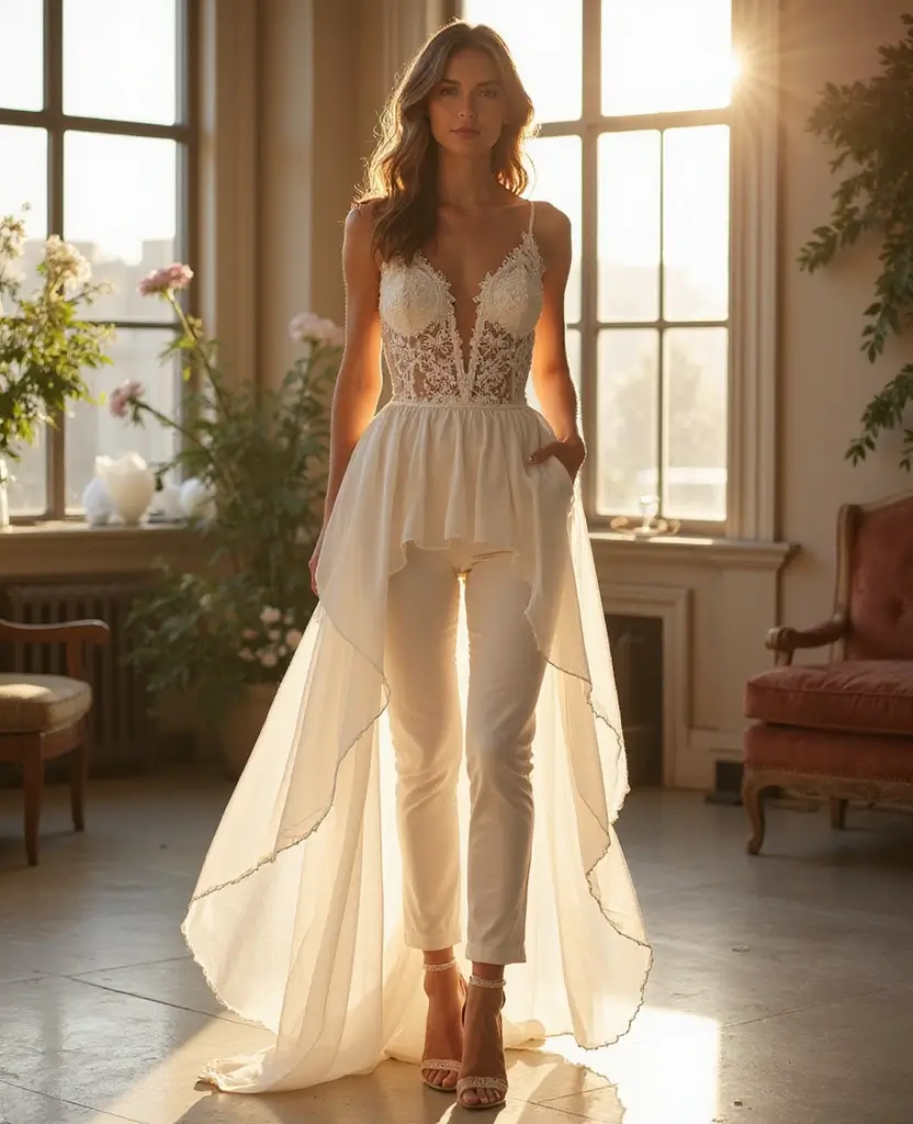 23 Ways to Rock the Dress Over Pants Trend - 8. Asymmetrical Dress with Slim Pants