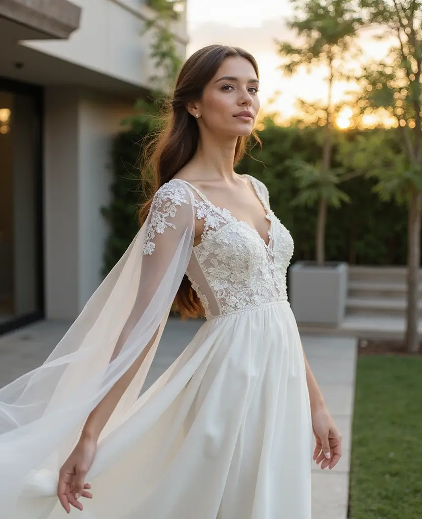 23 Wedding Dresses with Sleeves for Every Season - 11. Unique Asymmetrical Sleeve Gown