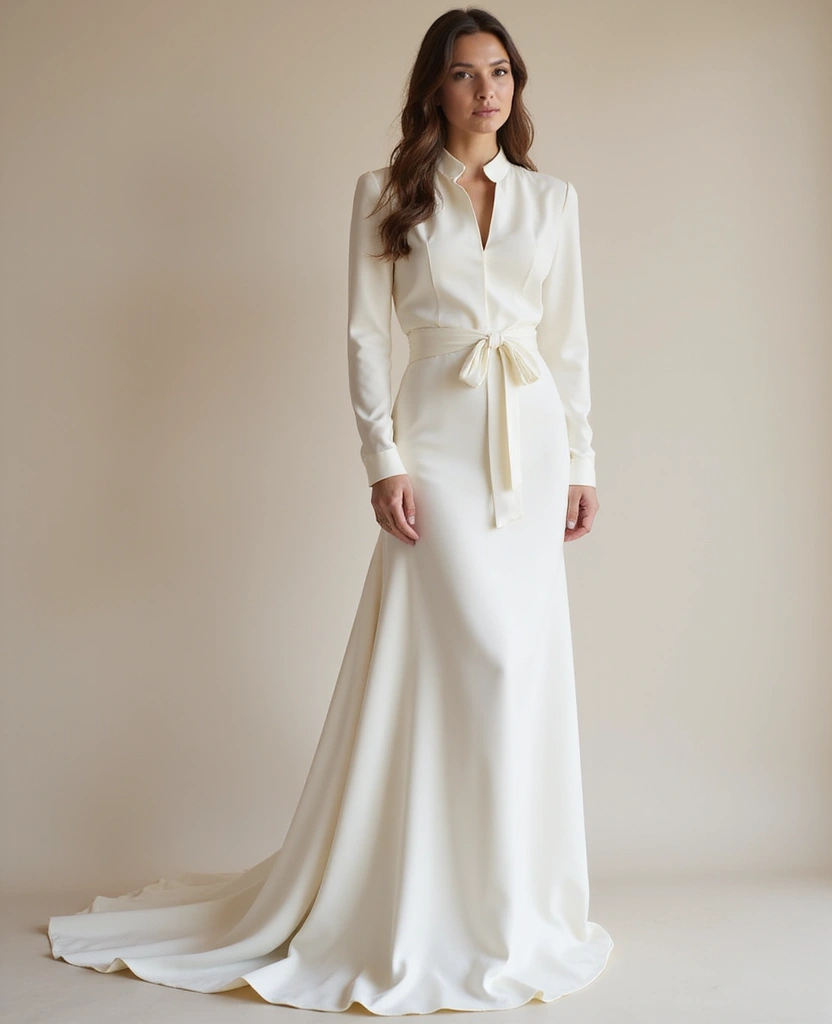 23 Wedding Dresses with Sleeves for Every Season - 14. Modern Minimalist Long Sleeve Dress