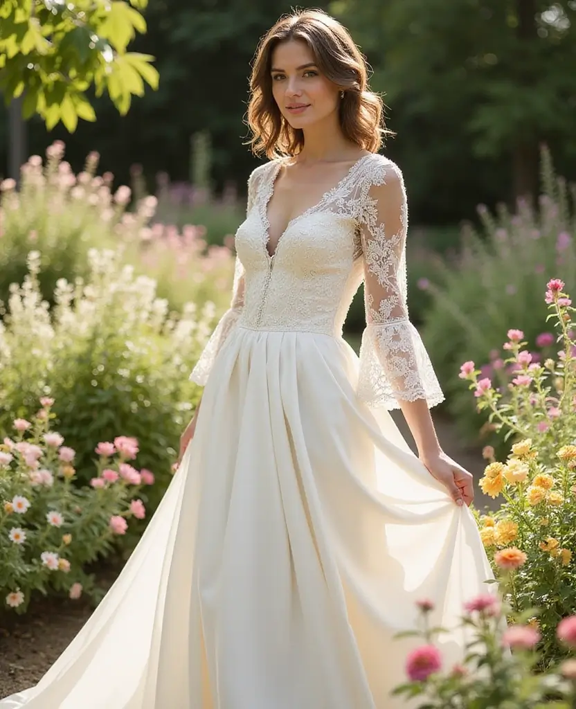 23 Wedding Dresses with Sleeves for Every Season - 2. Classic A-Line with Bell Sleeves