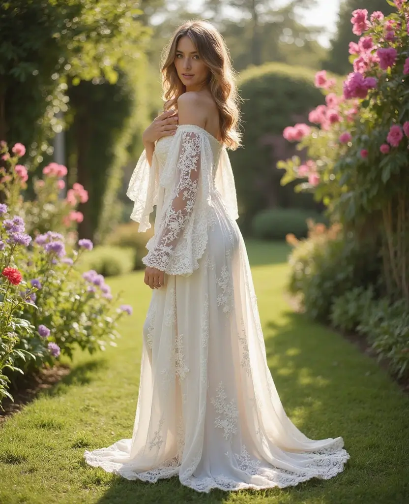 23 Wedding Dresses with Sleeves for Every Season - 5. Bohemian Off-Shoulder Maxi Dress