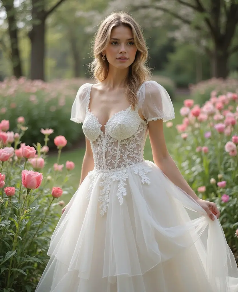 23 Wedding Dresses with Sleeves for Every Season - 6. Elegant Tulle Puff Sleeve Dress