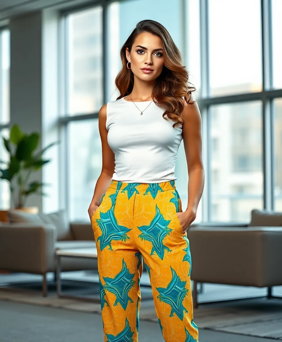 23 Work Outfit Ideas for Every Office Dress Code - 7. Printed Pants with Solid Top