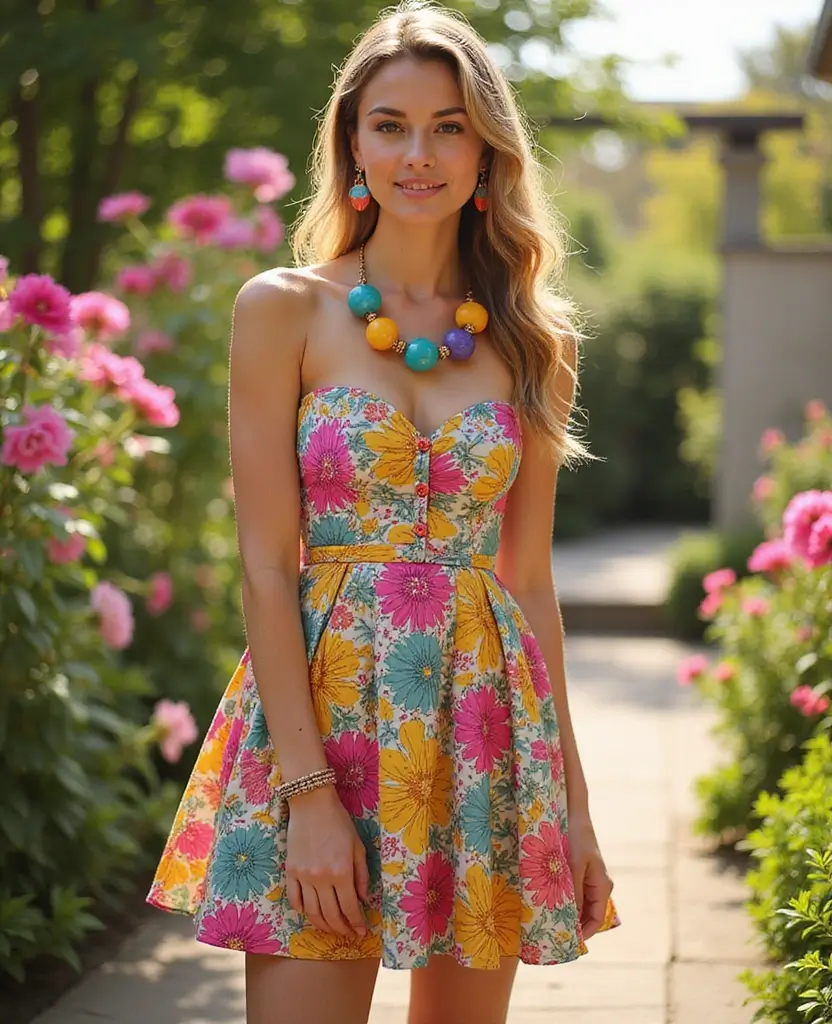 23 Y2K Outfit Ideas for the Ultimate Throwback - 14. Bright Floral Dresses with Chunky Jewelry
