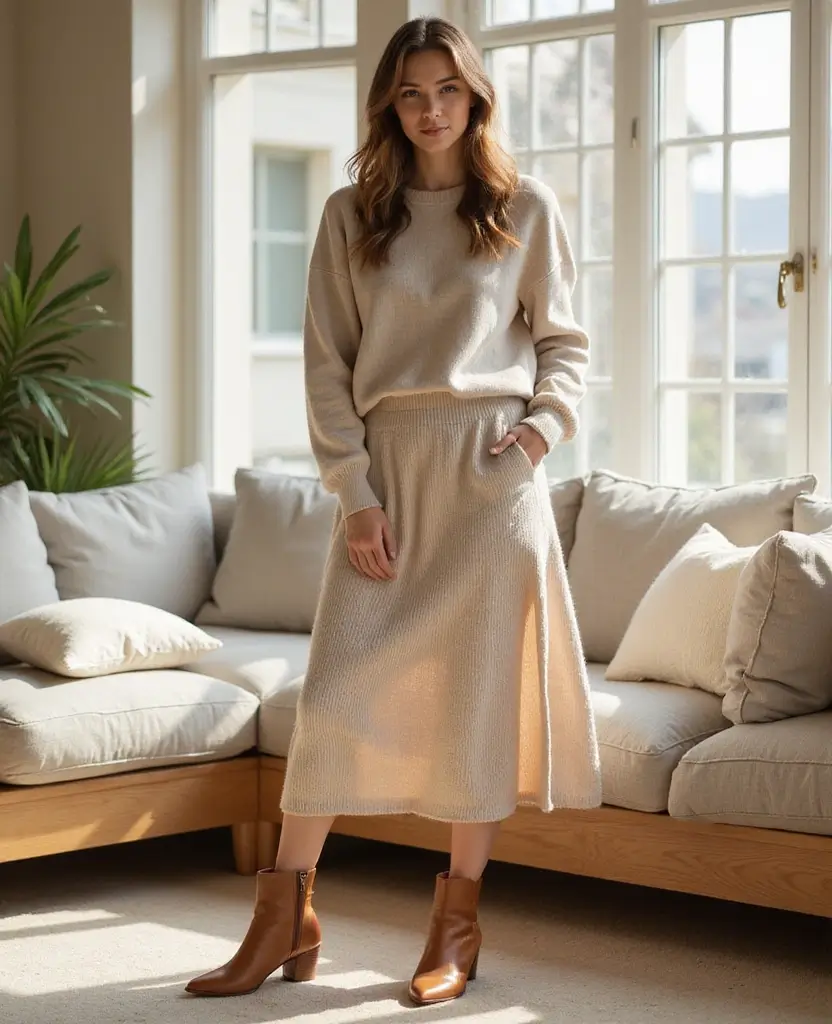 24 Chic Ways to Style Skirts: Outfit Ideas for Every Season - 13. A Knit Skirt with a Casual Top