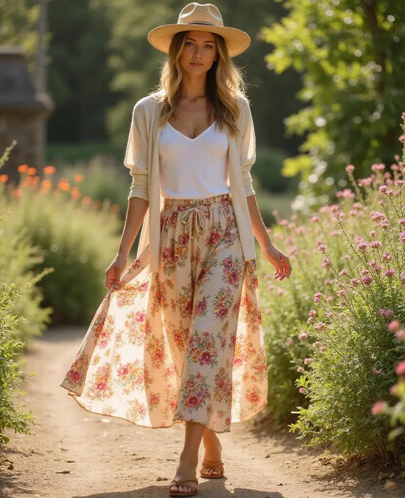 24 Chic Ways to Style Skirts: Outfit Ideas for Every Season - 2. Floral Maxi Skirt for a Boho Vibe
