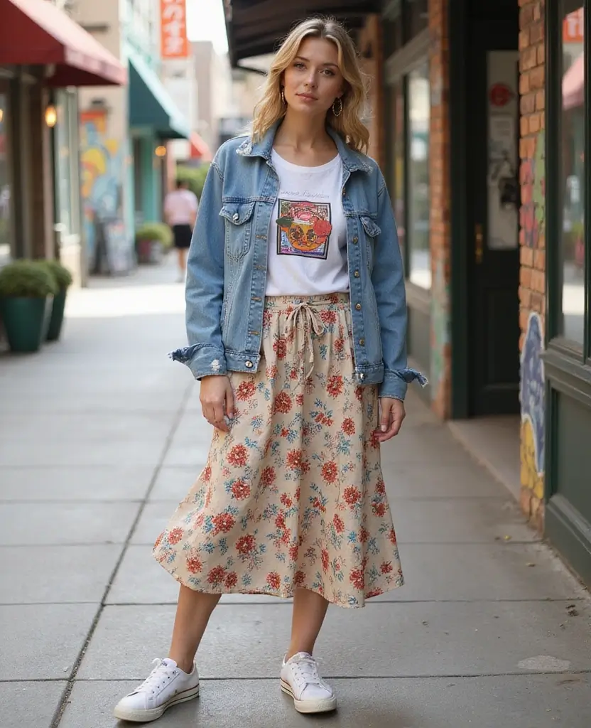 24 Chic Ways to Style Skirts: Outfit Ideas for Every Season - 6. Midi Skirt with a Graphic Tee