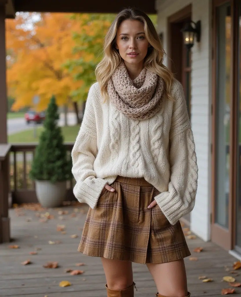 24 Chic Ways to Style Skirts: Outfit Ideas for Every Season - 9. The Chunky Sweater and A-Line Skirt Combo