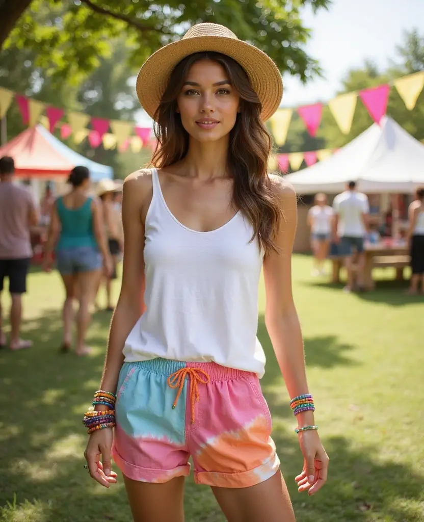24 Cute Shorts Outfit Ideas for Effortless Summer Looks - 6. Tie-Dye Sustainable Shorts